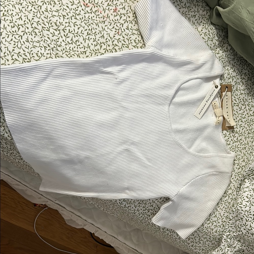 White Ribbed Short Sleeve Top